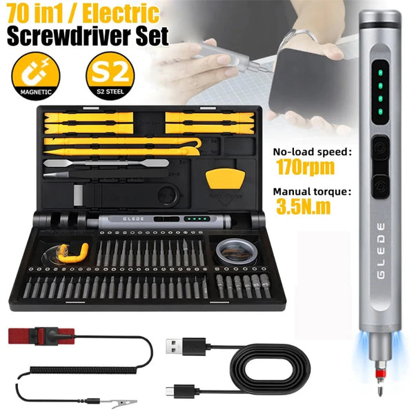 70 in 1 Precision Manual/Electric Screwdriver Set Cordless 48 Magnetic Bits Phillips Torque 0.52N Tweezers PC Phone Repair Kit