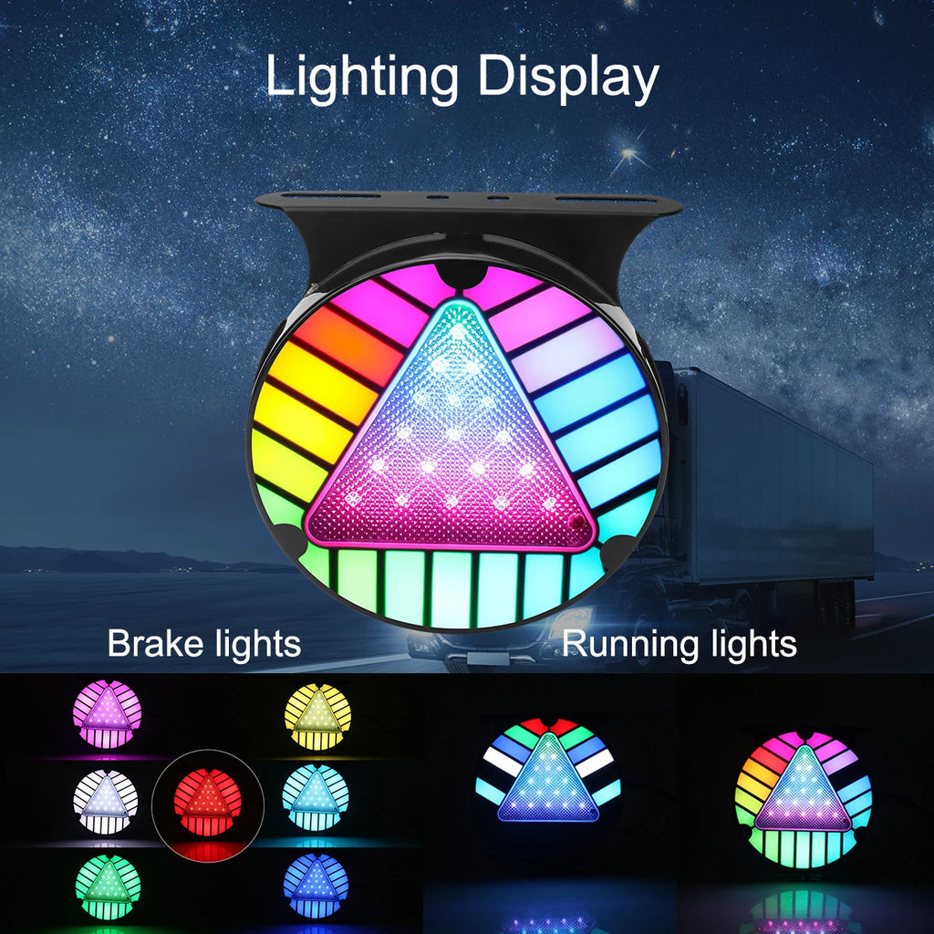 Dynamic RGB Color Brake Lights Demon Eye Triangle Rear Lamp 12V 24V for Car Motorcycle Truck Warning Light Flowing Tail Light