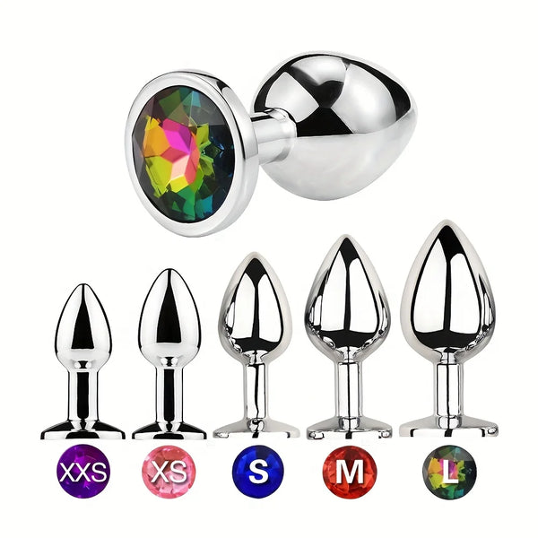 5Pcs Set Metal Anal Plug with Jewelry Base Multiple Sizes Butt G-Point Massage Perfect for Adults Sex Toy Smooth Touch Anal Buttplug