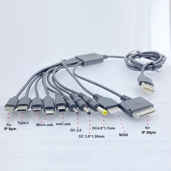 10 in 1 Universal USB Cable Multi Charging Cable Compatible with Multiple Cell Phone Blutooth Earphone Speaker MP3 Player & More