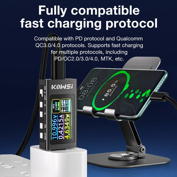 Type-C Current and Voltage Monitor DC 3.3-36V 0-12A Volt Current Voltage Charger Capacity Tester Meter Power Bank PD Fast Charging Trigger Meter