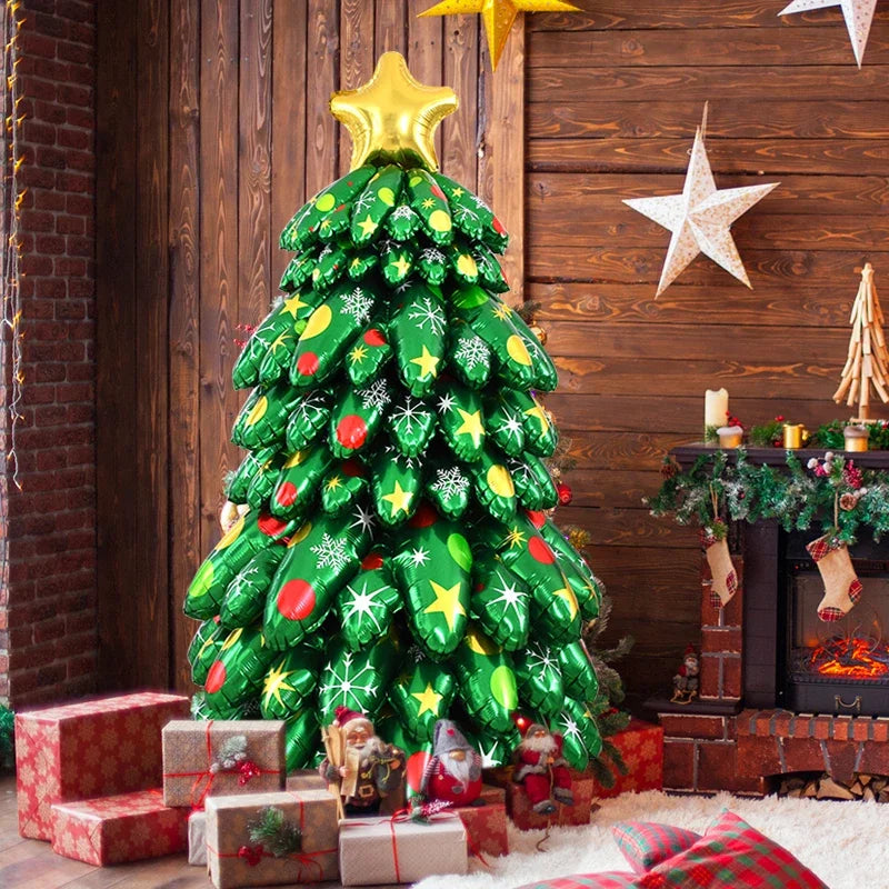 120CM Standing Balloon Christmas Tree Xmas Holiday 4D Inflatable Green Foil Balloons Set 2024 New Year Party Decoration
