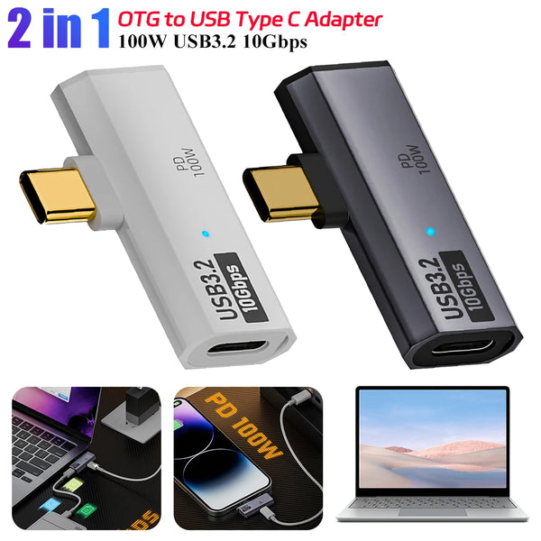 Type C 1 in 2 Dual Type C Adapter Support USB3.0 3.2 PD100W Charging OTG Converter USB-C Splitter