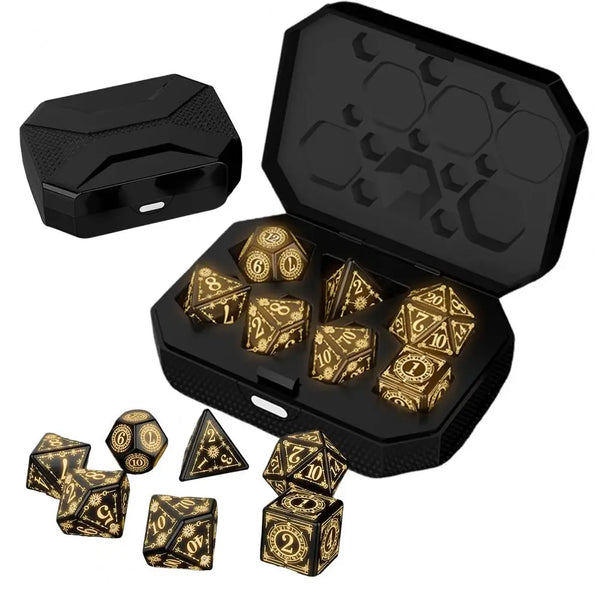 7Pcs/Set LED Light-up Dice Type-C Rechargeable Glowing Multi-sides Dice Warm Glow D4 D6 D8 D10 D12 D20 Electric Dice Adults Fami