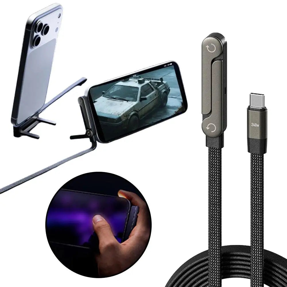 Foldable Bracket 3A Fast Charging Cable USB/Type-C to Type-C 1.5-meters For iPhone 15-17,Samsung Android Smartphones,Tablets