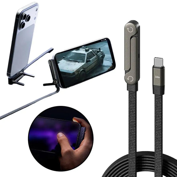 240w Foldable Bracket Charging Cable Type-C to Type-C 1.5-meters For iPhone 15-17,Samsung Android Smartphones,Tablets