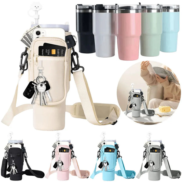 Water Bottle Carrier Bag Adjustable Shoulder Strap Water Bottle Bag Water Bottle Holder Pouch for Stanley 40oz Cup Accessories