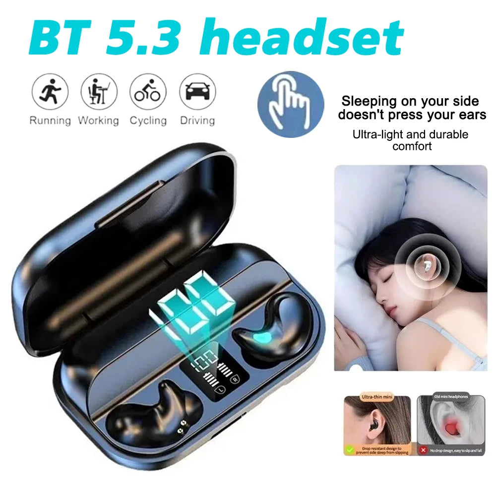 Sleep Invisible Earbuds Tiny Mini Headphones Hidden Noise Cancelling TWS Wireless Headsets Sports Stereo Bluetooth 5.3 Earphone