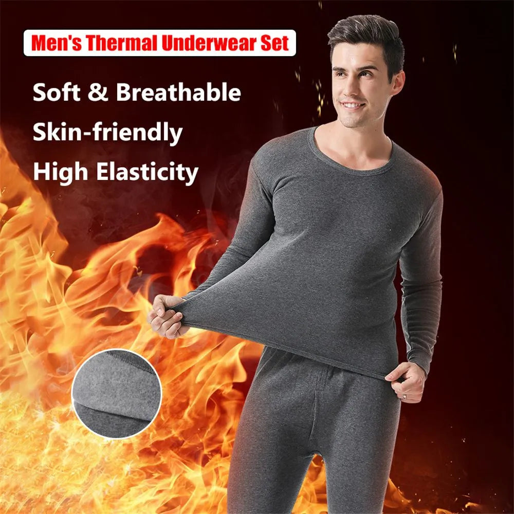 Winter Men's/Women's Wool Thermal Underwear Set Soft Cotton Fleece Lined Thermal Sandwich Long Pants Top and Bottom Sets Thermal Clothes Sleepwear