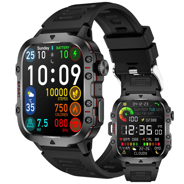 Military Quality Health Monitor Sport Smart Watch 3ATM Waterproof Outdoor Fitness Tracker Heart Rate Monitor Bluetooth Call Smartwatch For Android IOS
