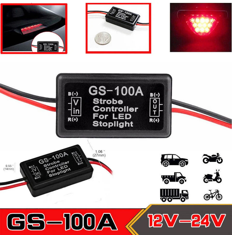 2Pcs Universal Flash Strobe Controller GS-100A Car Brake Light Flasher Module 12-24V LED Brake Stop Signal Light For Car Motorcycle