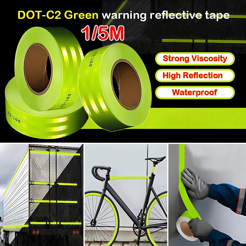 15meters Green Bright High Reflective Warning Safety Tape Strongly Sticky Waterproof For Trailer Car boats Bicycle Building Geen/Orange/Yellow/Red/White