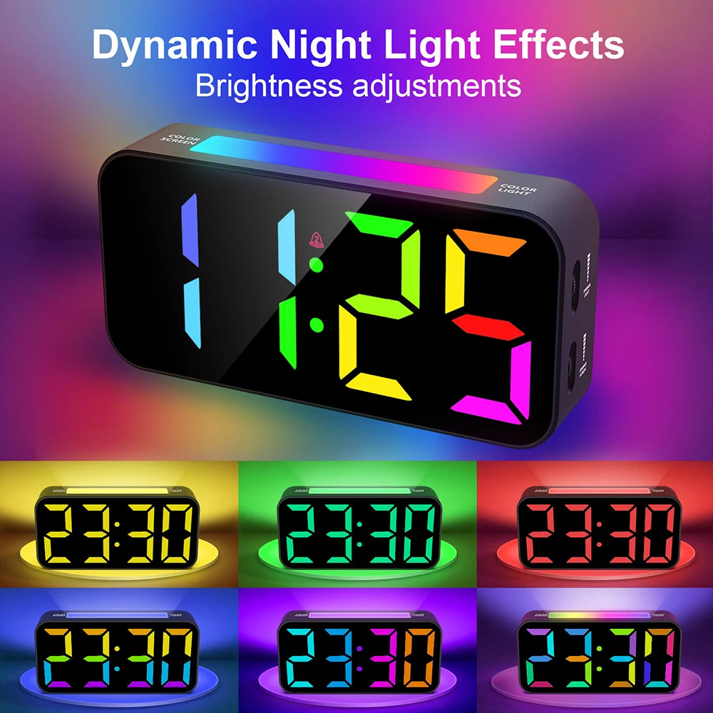 RGB Luminous Electronic LED Alarm Clock Digital RGB Colorful Light Large Sound Alarm Clock