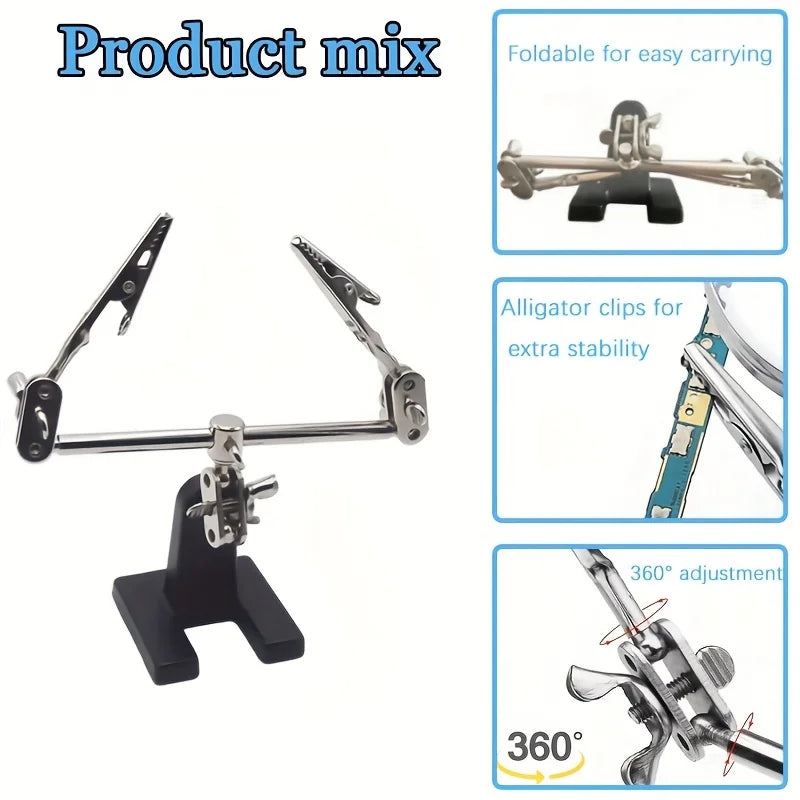Welding Aid Clamp Magnifier Workbench — 5x high-definition glass lenses + universal swivel alligator clip + sturdy cast-iron base