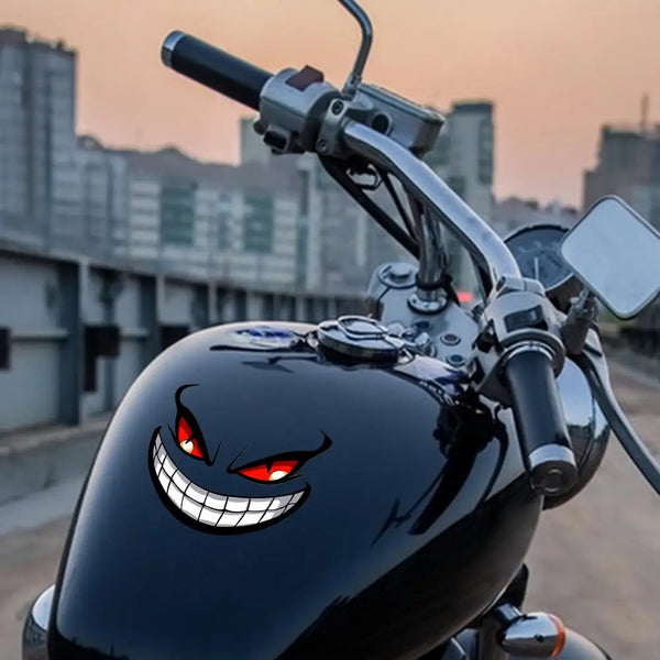 2Pcs Devil Eyes Smile Car Motorcycle Stickers Helmet Fairing Rear Window Decoration Decal Electric Car Motorcycle Reflective Stickers