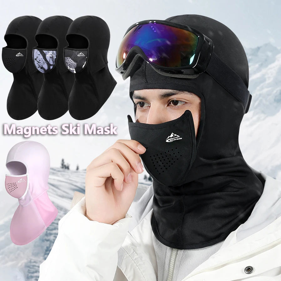 One-second Magnetic Attachment Face Mask Hood Inner Fleece lining with Self-heating, Windproof and Insulated Neck Protection
