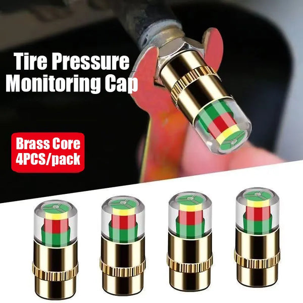 4Pcs Solid Copper Anti-Theft Tyre Pressure Monitoring Caps - External Tyre Pressure Monitor, Automotive Tyre Pressure Warning Caps, Valve Stem Caps, Tyre Pressure Gauge
