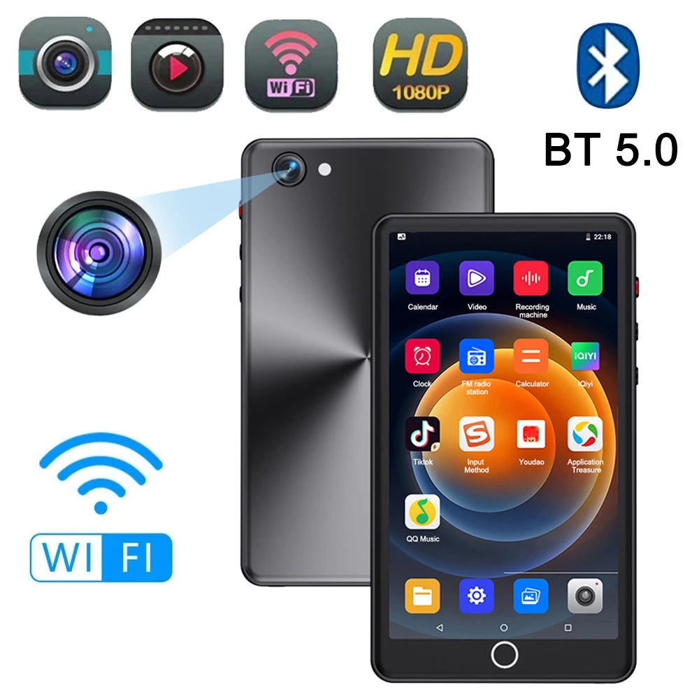5-inch Full Touchscreen WiFi MP4 Player Mini Tablet with Camera Metal Body Bluetooth 5.0 Android OS FM Radio 2GB RAM + 16GB Storage (Expandable up to 128GB)