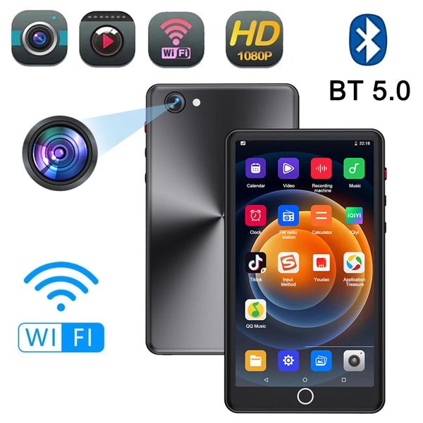 5-inch Full Touchscreen WiFi MP4 Player Mini Tablet with Camera Metal Body Bluetooth 5.0 Android OS FM Radio 2GB RAM + 16GB Storage (Expandable up to 128GB)