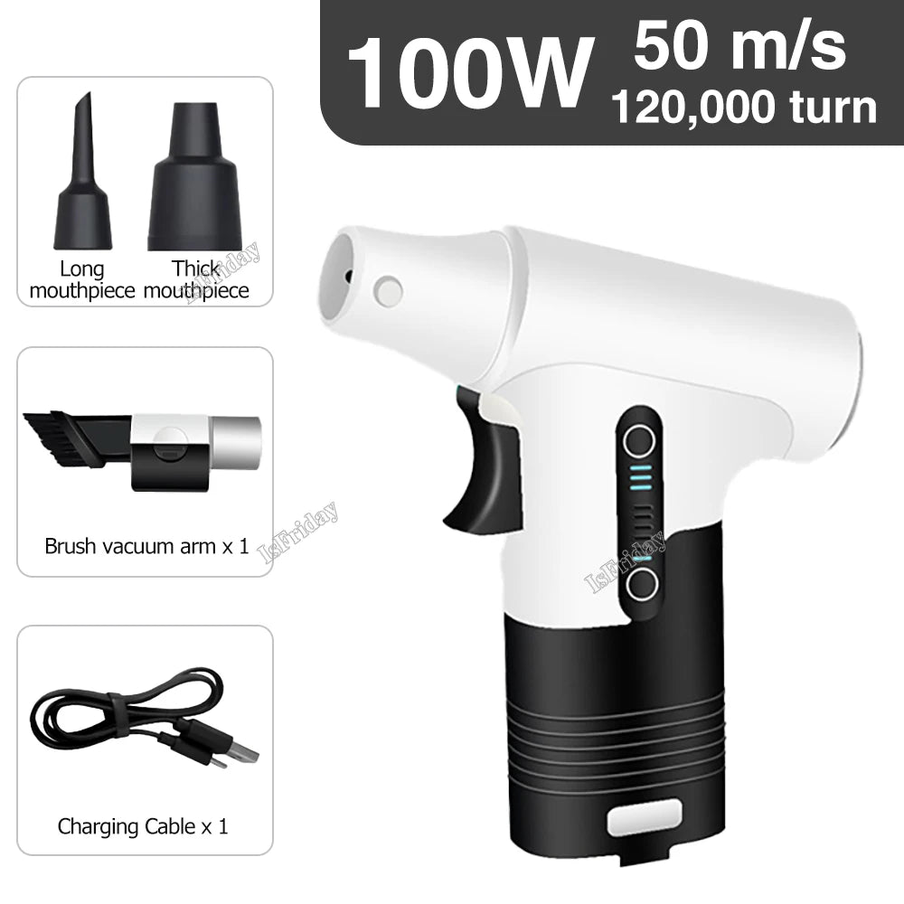 Cordless 120000rpm Mini Turbo Jet Fan Turbo Violent Fan 50M/S Powerful Blower Air Duster Dust Blower 3 Speed Handheld Air Blower