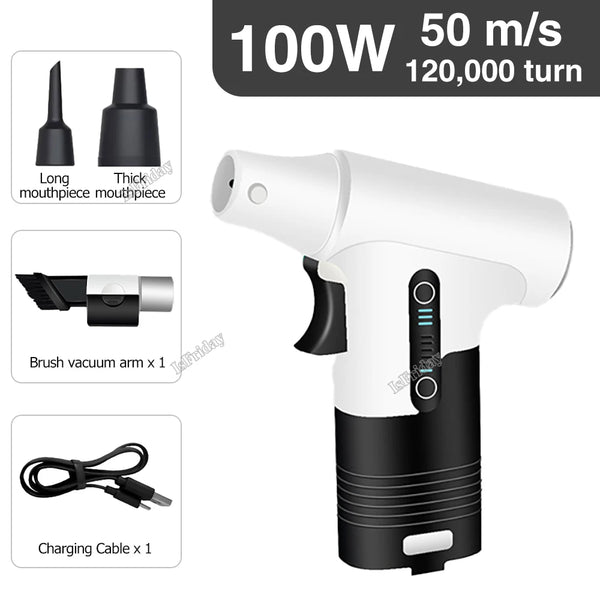 Cordless 120000rpm Mini Turbo Jet Fan Turbo Violent Fan 50M/S Powerful Blower Air Duster Dust Blower 3 Speed Handheld Air Blower