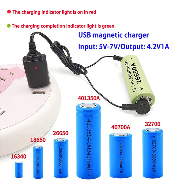 Universal Lithium Battery Charger: 3.7V Magnetic Charger Simply attach to charge instantly, with smart prompts