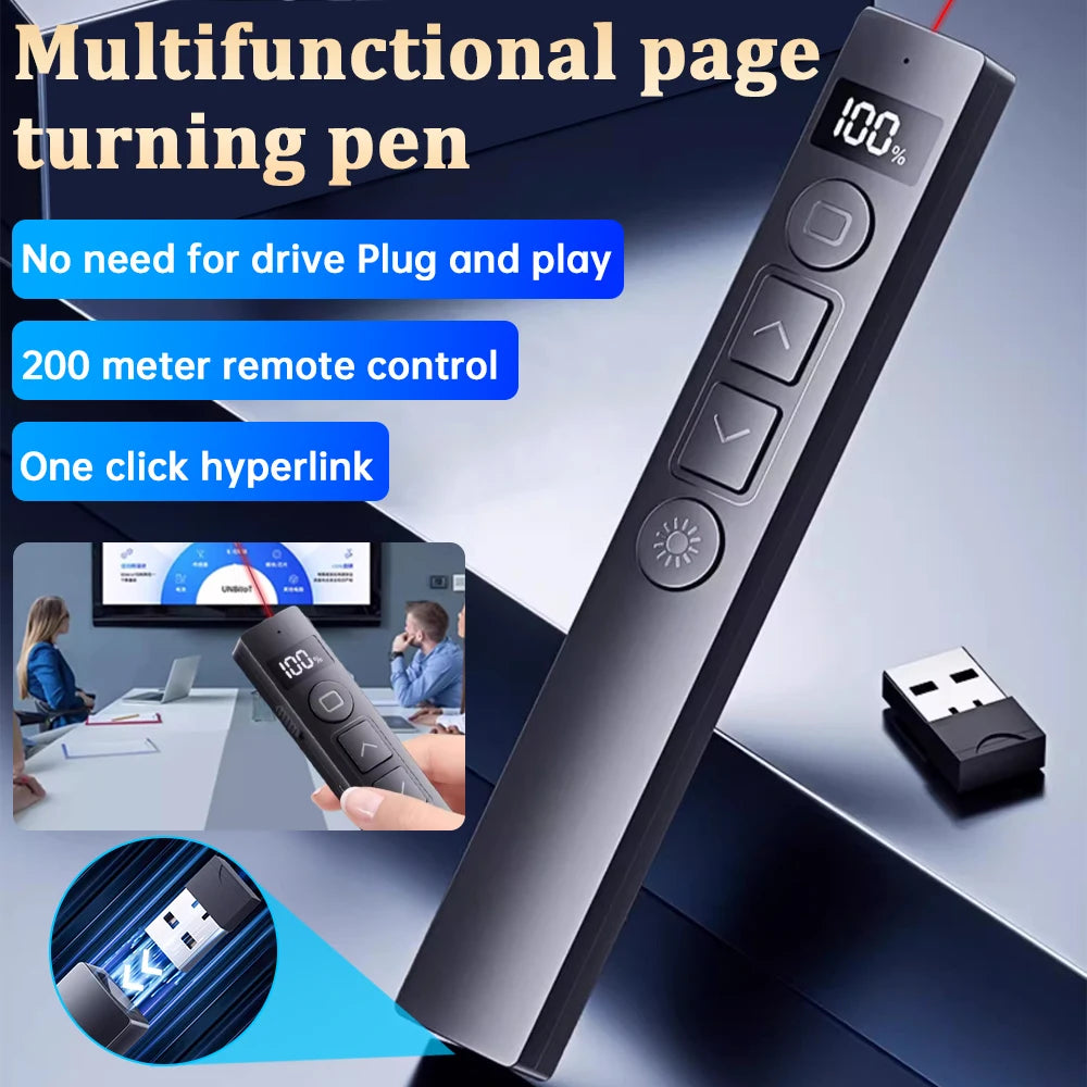 Wireless Remote Control Slide Page Turner SUB Rechargeable Digital Display Remote Page Turner Clicker Volume Controller