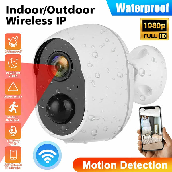 1080P Wireless WiFi Security Camera IP66 Outdoor Waterproof Two-Way Communication Night Vision 5200mAh Rechargeable Large Capacity Battery Lasts for 6 Months