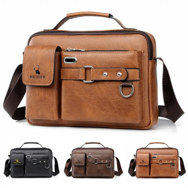 Men's Large-capacity Leather Messenger Bag Men Crossbody Bags Waterproof Shoulder Bags Multifunction Travel Work Business Handbags