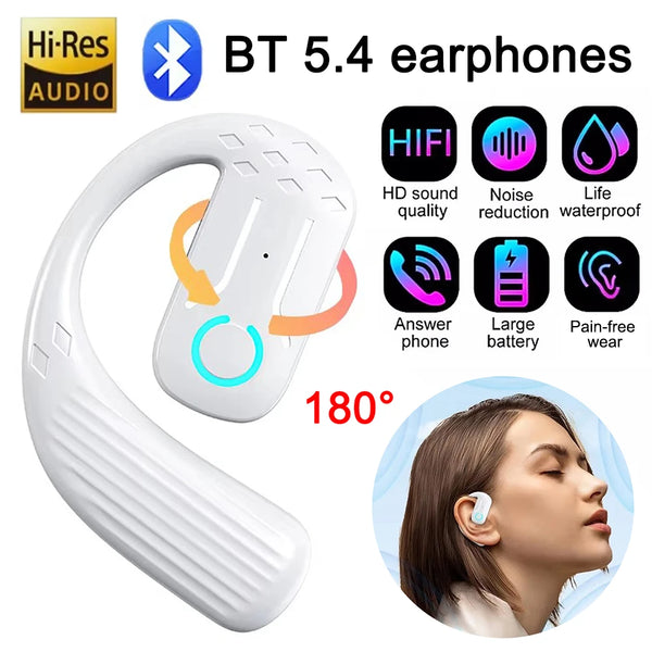 Wireless Earphone Bluetooth 5.4 180 Degree Adjustable Earbuds for Left and Right Ear Open Ear Design Earphone for Driving Sports