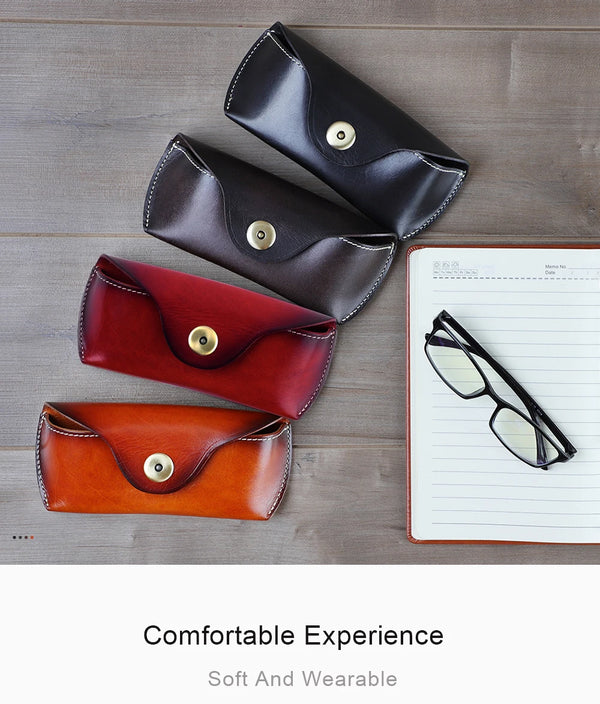 High-end Cow Leather Eyewear Cases Cover for Sunglasses Eyeglasses Case Reading Glasses Box With Metal Buckle
