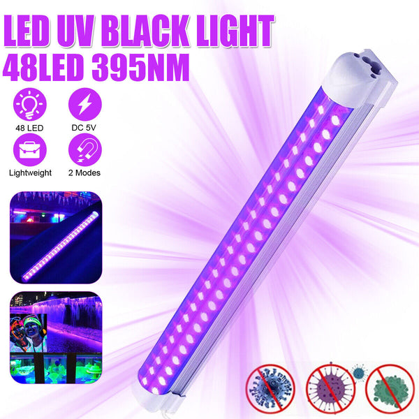 10W 48LED UV Strip Tube Light Ultraviolet Light Bar USB Black Light Portable Party Lamp Glow in the Dark 385-400nm Black
