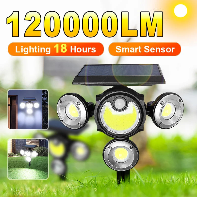 New 104-COB 4 Light 360° LED 3 Modes PIR Motion Sensor Solar Light Outdoor Waterproof Solar Light Solar Garden Spotlight for Courtyard Lawn Walkway