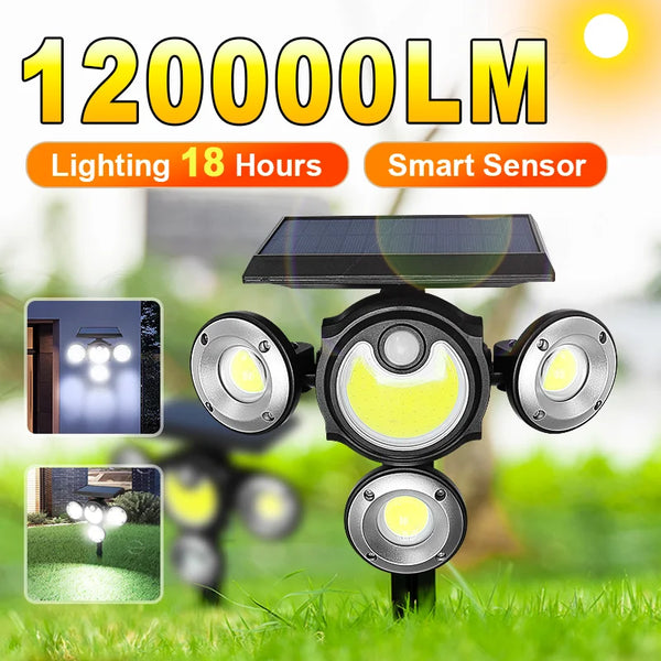 New 104-COB 4 Light 360° LED 3 Modes PIR Motion Sensor Solar Light Outdoor Waterproof Solar Light Solar Garden Spotlight for Courtyard Lawn Walkway