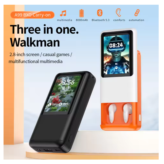 3-in-1 TWS Earbuds 8000mAh Power Bank Game Console Touch Screen Slide-Type Earphones Emergency Flashlight