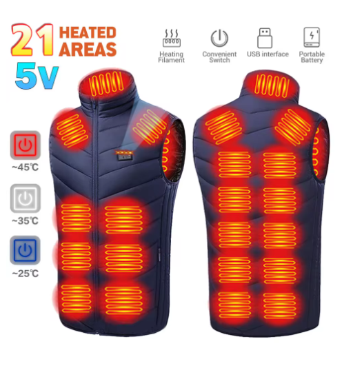 21 Heating Zones Heated Vest Electric Heated Jackets Men Women Sportswear Heated Coat Graphene Heat Coat USB Heating Jacke Heated Motorcycle Rider Vest