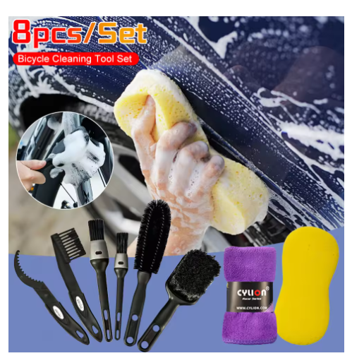 8Pcs Bicycle Bike Cleaning Tools Set Bike Clean Brush Kit Bike Cleaning Kit for Mountain Road City BMX and Folding Bike