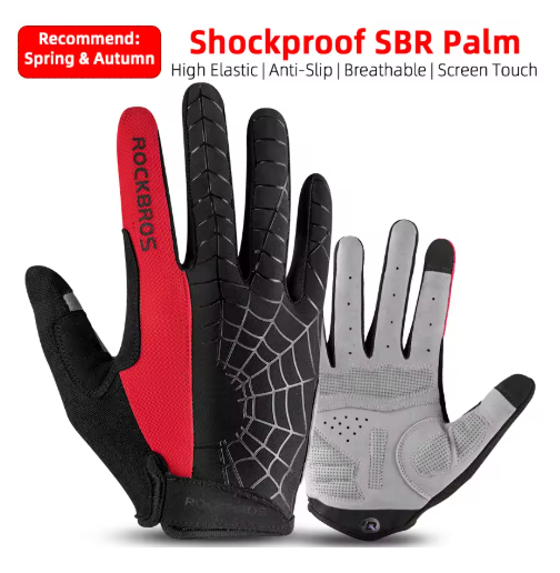 ROCKBROS Spring Full Finger Bike Gloves SBR Shockproof Breathable Bicycle Gloves Men Women MTB Road Sports Cycling Long Gloves