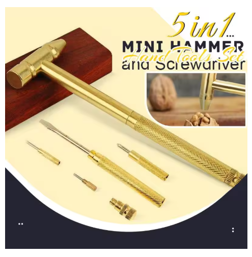 5 In 1 Multifunctional Craft Mini Hammer Screwdriver Set Copper Alloy Gold Detachable Micro Screwdriver Service Hand Tools