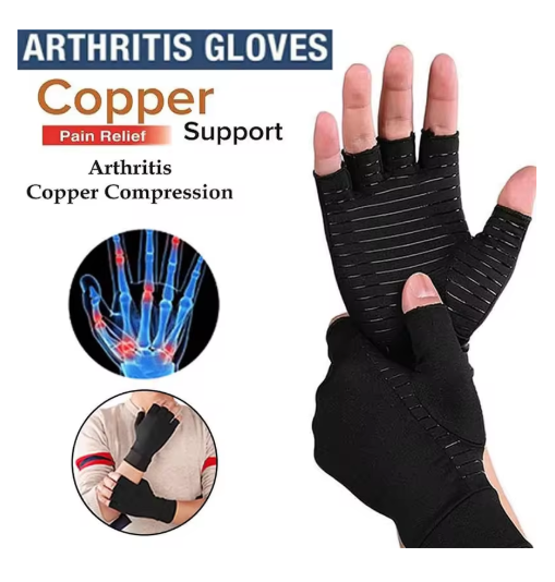 1Pair Copper Compression Arthritis Gloves Fingerless for Carpal Tunnel, RSI, Rheumatoid, Tendonitis, Hand Pain, Computer Typing