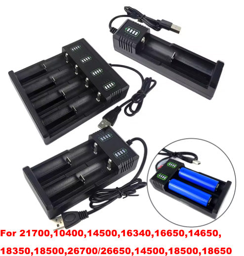 Smart Battery Charger 1/2/4 Slot USB Charging Box For 18650/21700/14500/18500/ 26650 Lithium Battery With LED Indicator