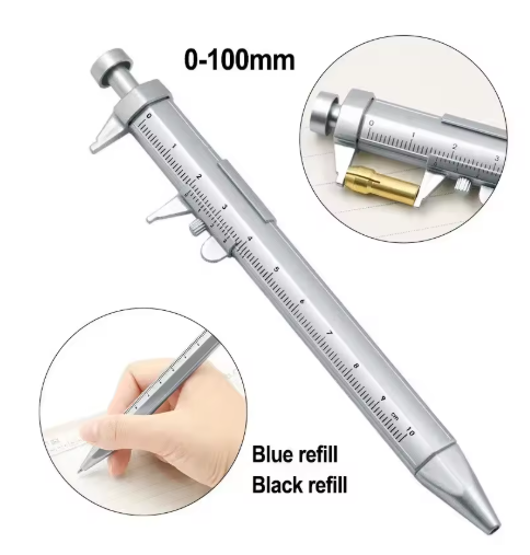 3Pcs 2 in 1 Caliper Type Ballpoint Pen Precise Measurement Range 0-100mm Multifunction Vernier Stationery Portable Tools