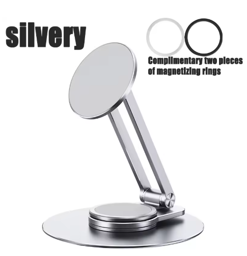 Magnetic iPhone Desk Stand 360 Rotating Base Foldable Aluminum Adjustable Holder Cradle Dock for iPhone Samsung