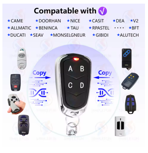 433MHz Clone Remote Control Wireless Fixed Rolling Code RF Transmitter ...