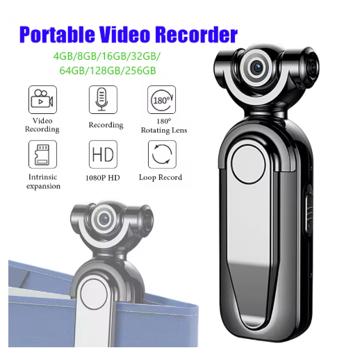 Mini Hidden Camera 180° Rotating Lens 1080P HD Recording, Ultra-compact Design Clips Onto Collars Supports One-touch Audio/video Capture