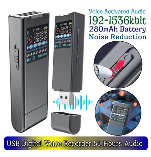3in1 Professional U-Disk Digital Audio Recorder USB Flash Drive MP3 A Key Recording 50hours Recording Noise-reduction Color Screen