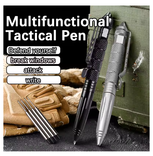 Multi-Function Tactical Pen with 5 refills Quality Steel Non-Slip Portable Self-Defense Aluminum Glass Breaker Survival Tool Writable