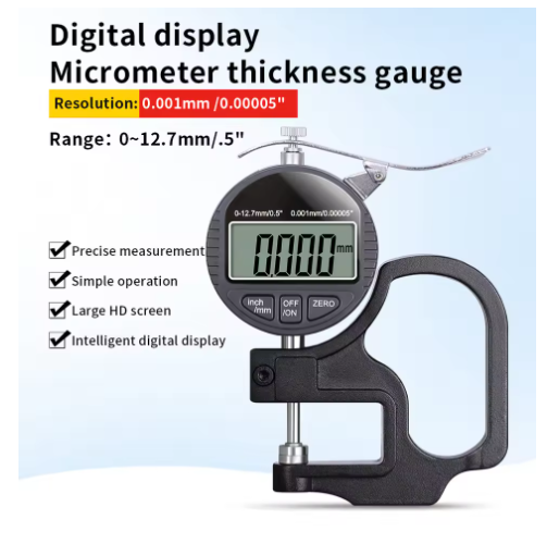 Digital Micrometer Thickness Gauge Width Measuring Tool Electronic Thickness Meter Measure Thickness Of Paper Cloth Metal 0.01mm/0.001mm