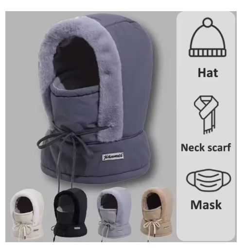 Plush Lined Thickened Thermal Hat with Face Mask Unsex,Winter Warm Balaclava Thermal Windproof Ski Hood Face Covers