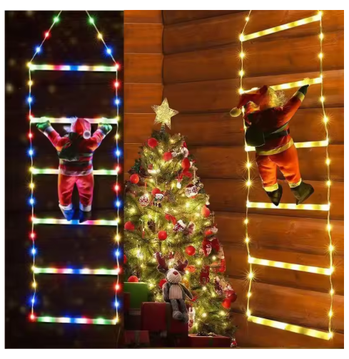 LED Christmas Decorations Fairy lamp Santa Claus Climbing Ladder Light USB Plug 8 Modes for Home Holiday Wall Window Xmas Decor